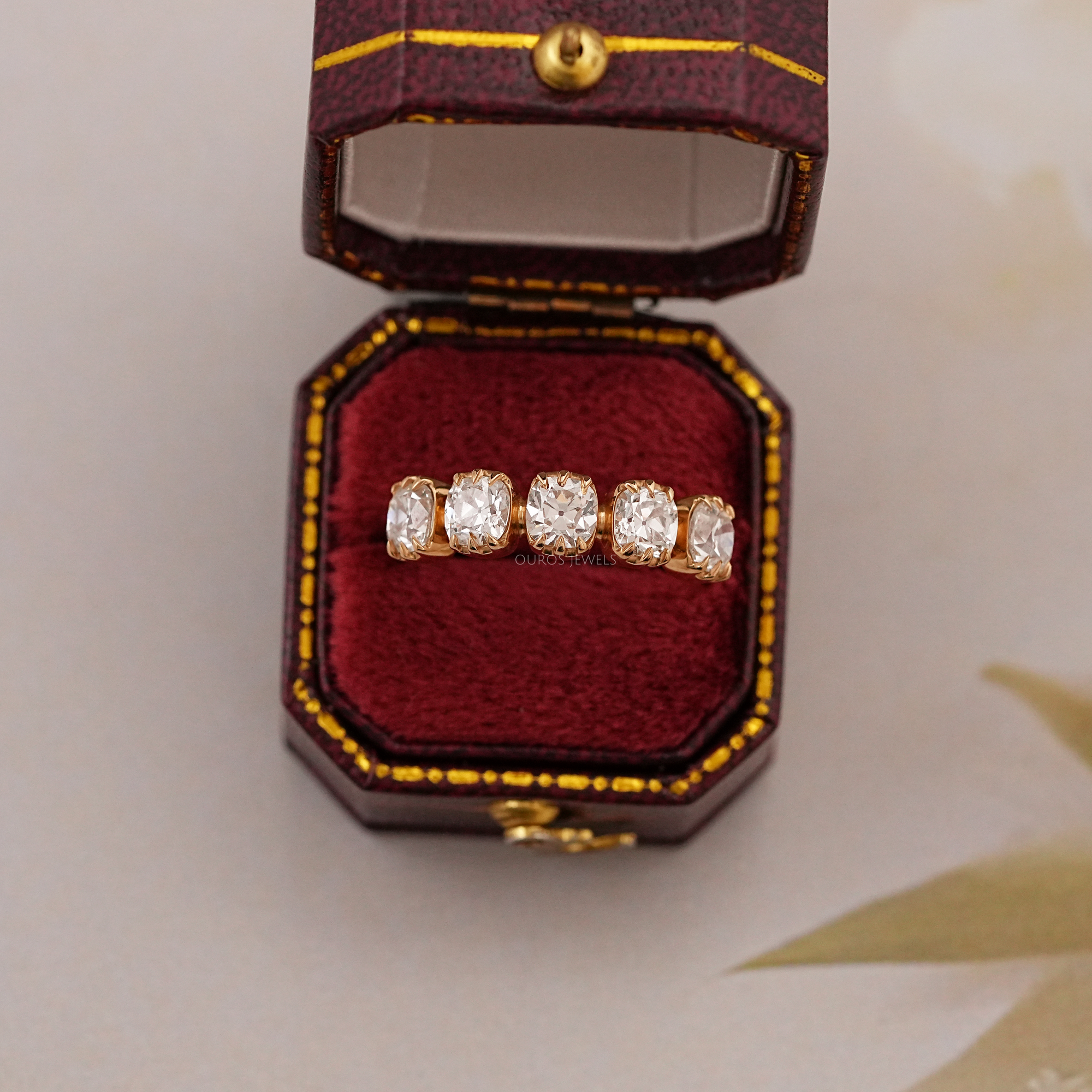 Old Mine Cushion Cut Five Stone Ring Rings