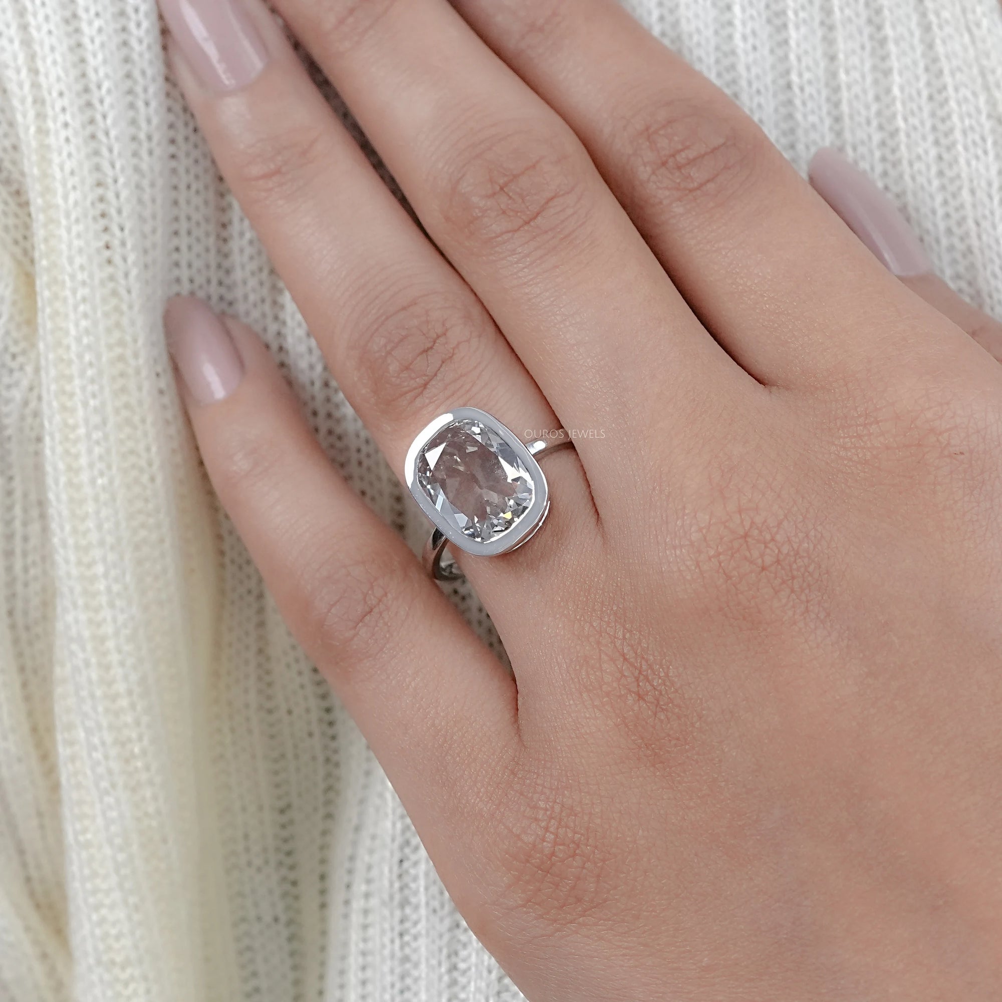 Old Mine Cushion Cut Bezel Set Solitaire Engagement Ring Rings