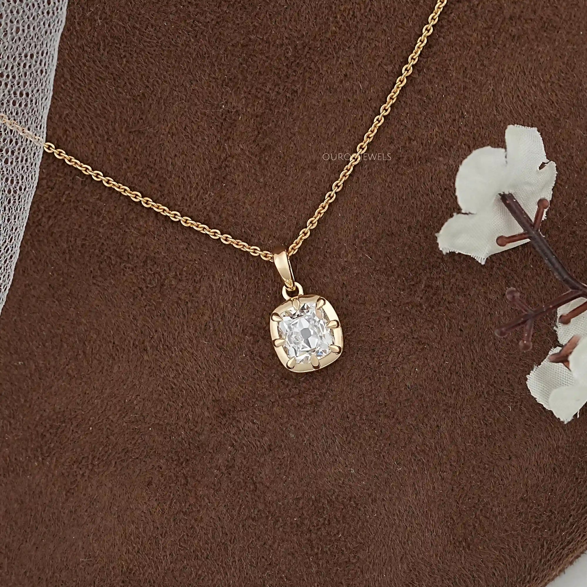 Old Mine Cushion Diamond Solitaire Pendant Necklaces