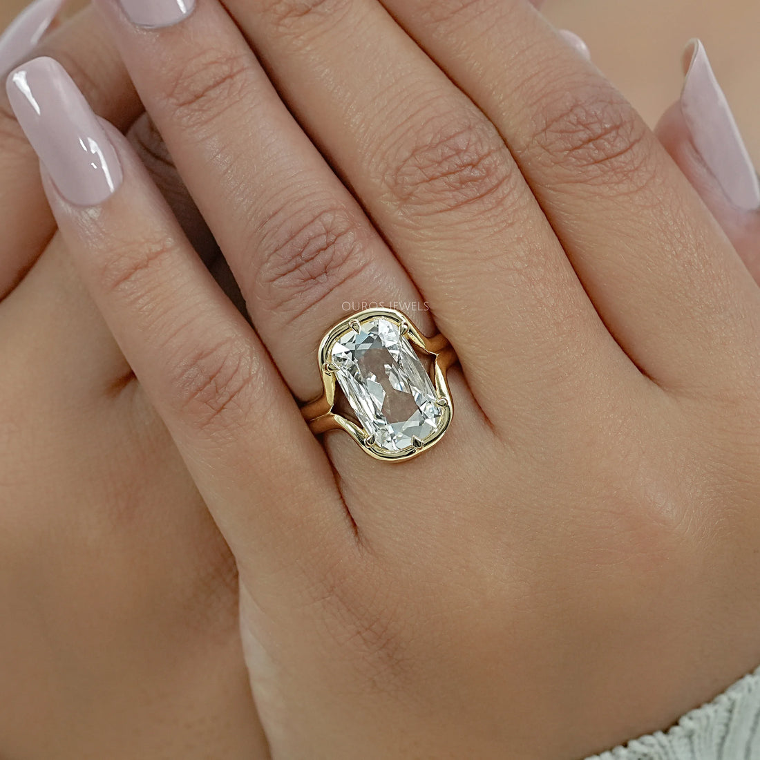 Old Mine Cushion Diamond Half Bezel Set Split Shank Ring Ring
