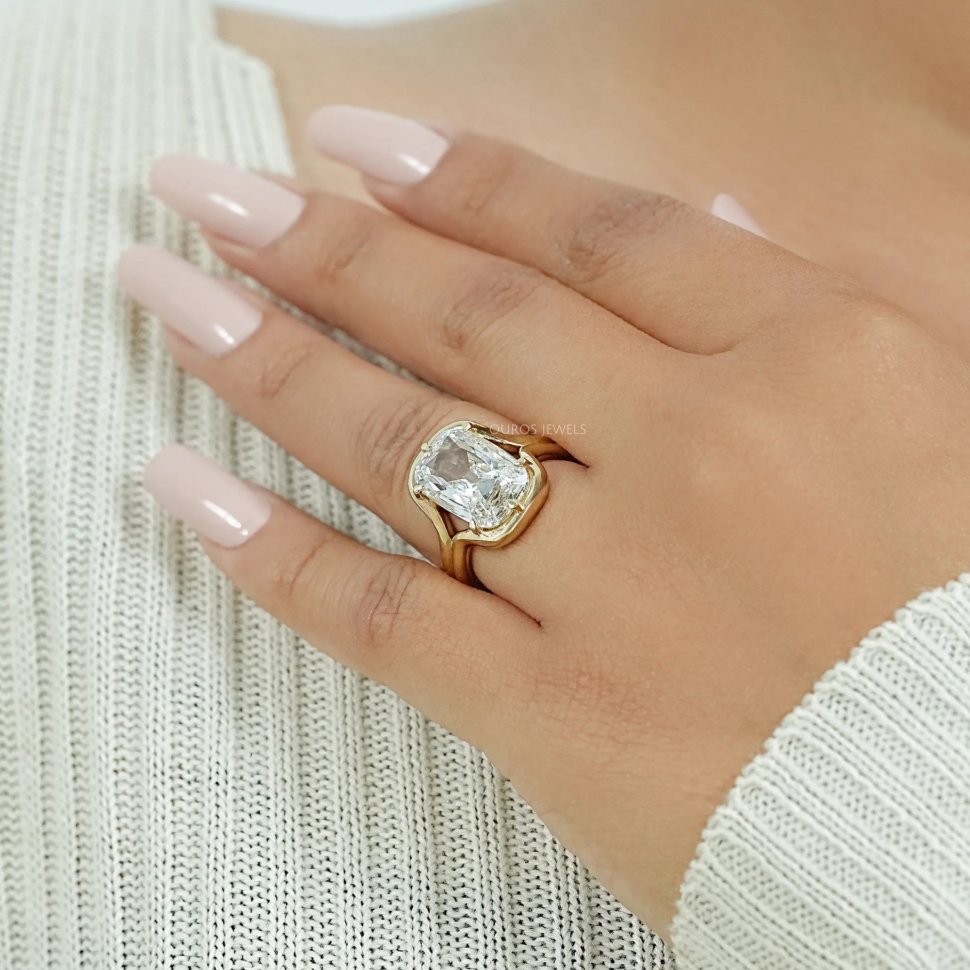 Old Mine Cushion Diamond Half Bezel Set Split Shank Ring Ring