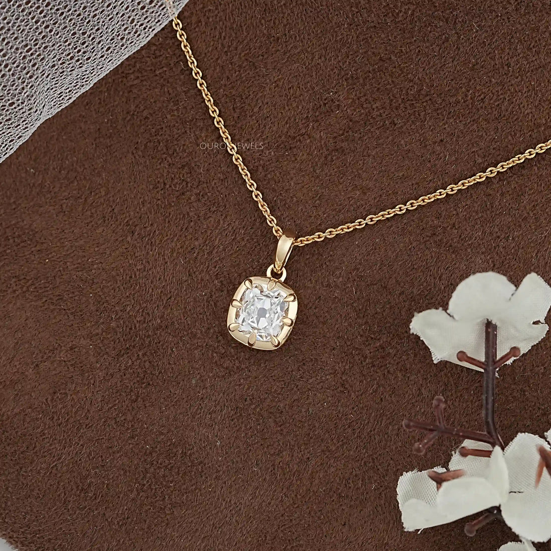 Old Mine Cushion Diamond Solitaire Pendant Necklaces