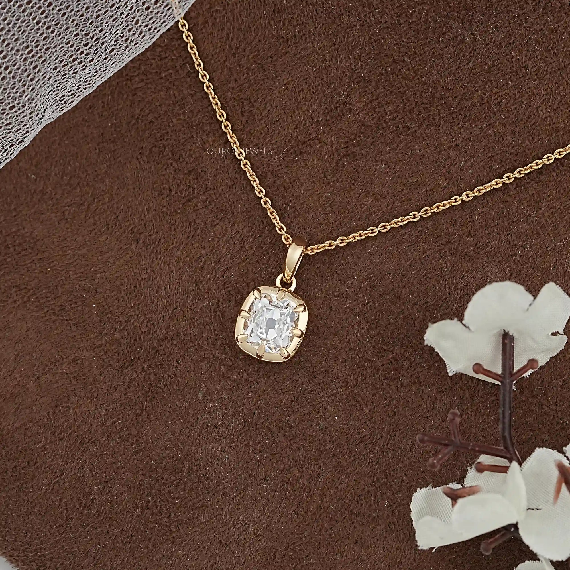Old Mine Cushion Diamond Solitaire Pendant Necklaces