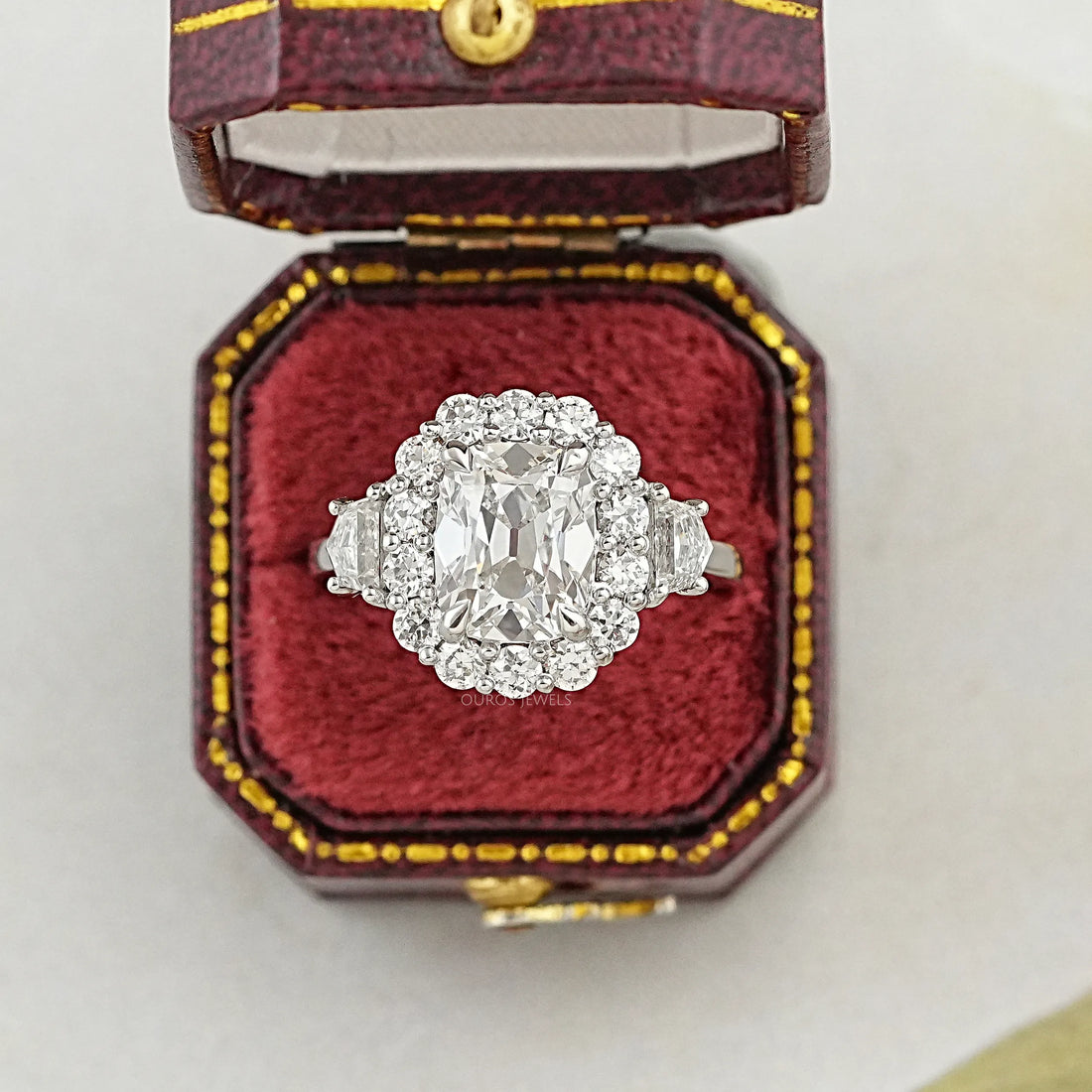 Old Mine Cushion Cut Halo Diamond Engagement Ring Ring