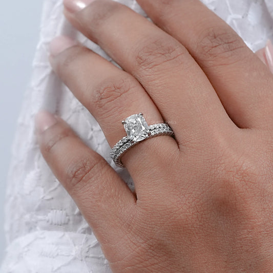 Old Mine Cushion Cut Solitaire Accent Bridal Ring Set Ring