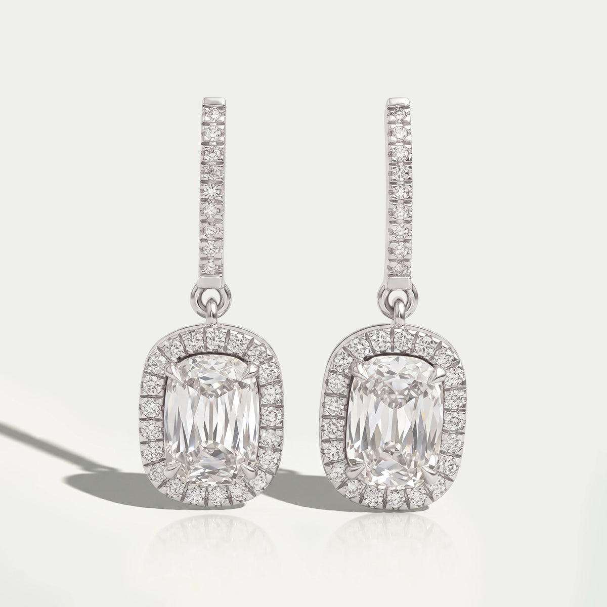 Halo Old Mine Cushion Cut Dangle Earrings Earrings