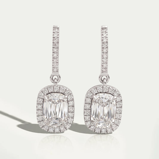 Halo Old Mine Cushion Cut Dangle Earrings Earrings
