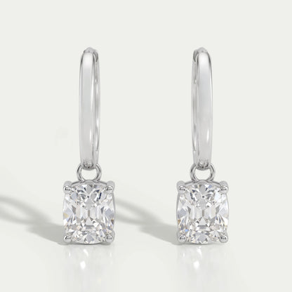 Old Mine Cushion Cut Dangle Hoop Earrings
