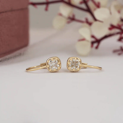 Old Mine Cushion Lab Diamond Drop Dangle Earring