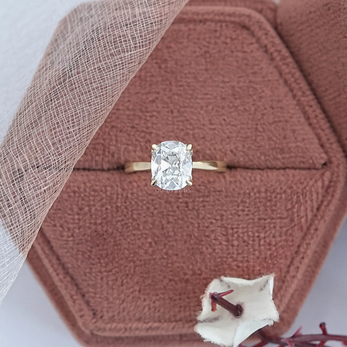 Old Mine Cushion Petal Solitaire Engagement Ring Ring