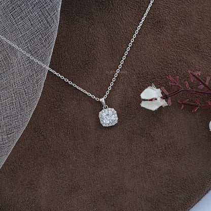 Old Mine Cushion Lab Diamond Halo Pendant Necklaces