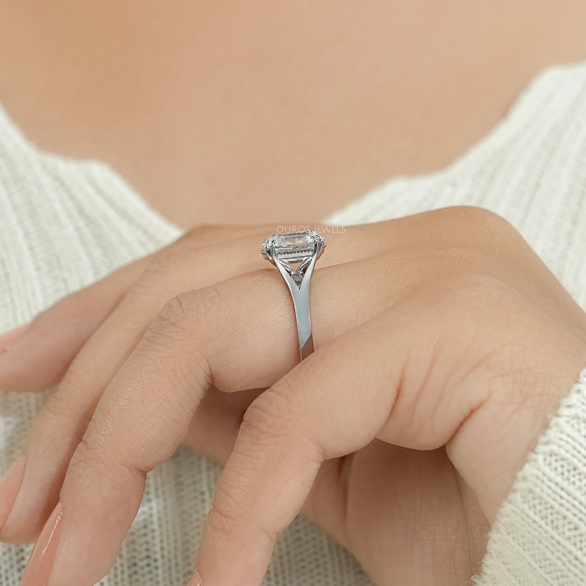 Old Mine Cushion Cut Split Shank Engagement Ring Ring