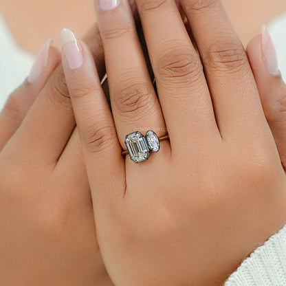 Old Mine Lab Diamond Toi Et Moi Engagement Ring