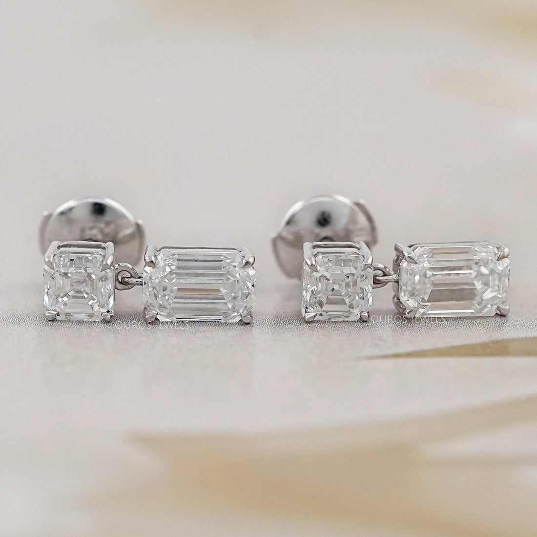 Old Mine Emerald And Asscher Diamond Drop Earrings Earrings