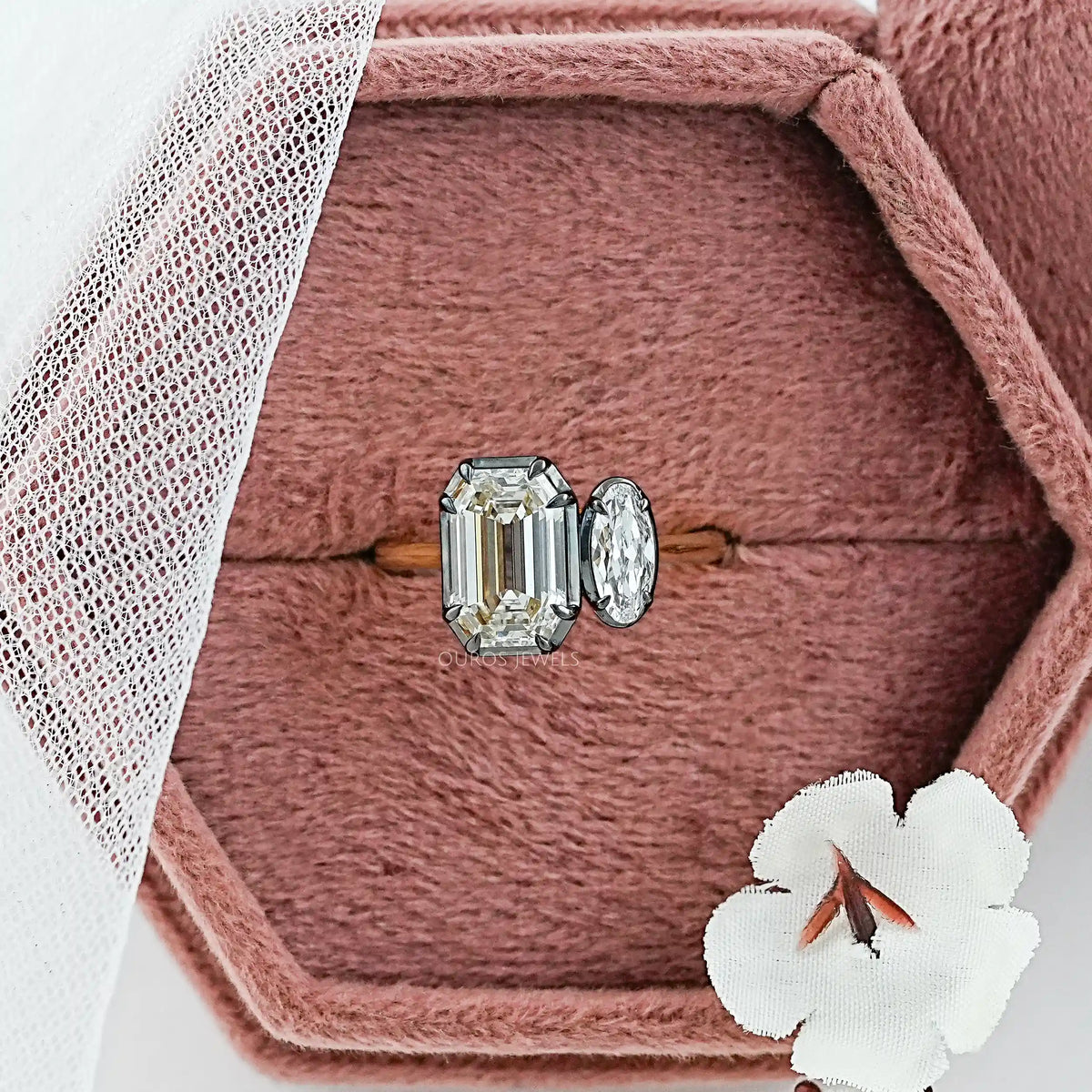 Old Mine Lab Diamond Toi Et Moi Engagement Ring