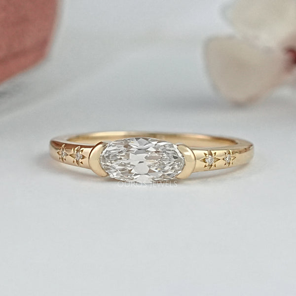 East West Old Mine Moval Cut Half Bezel Accent Ring