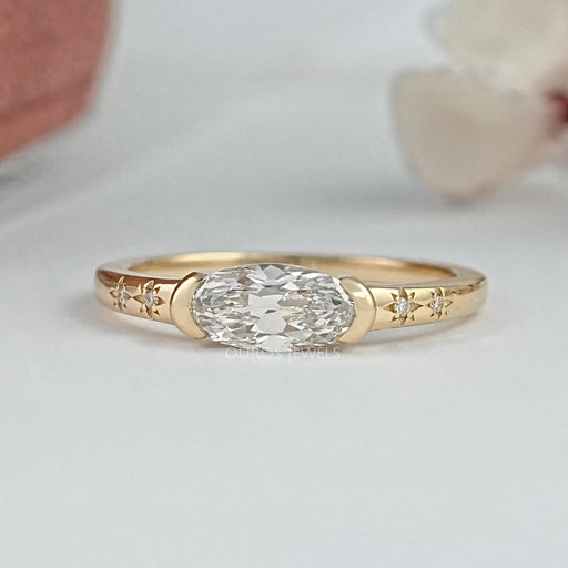 East West Old Mine Moval Cut Half Bezel Accent Ring Rings