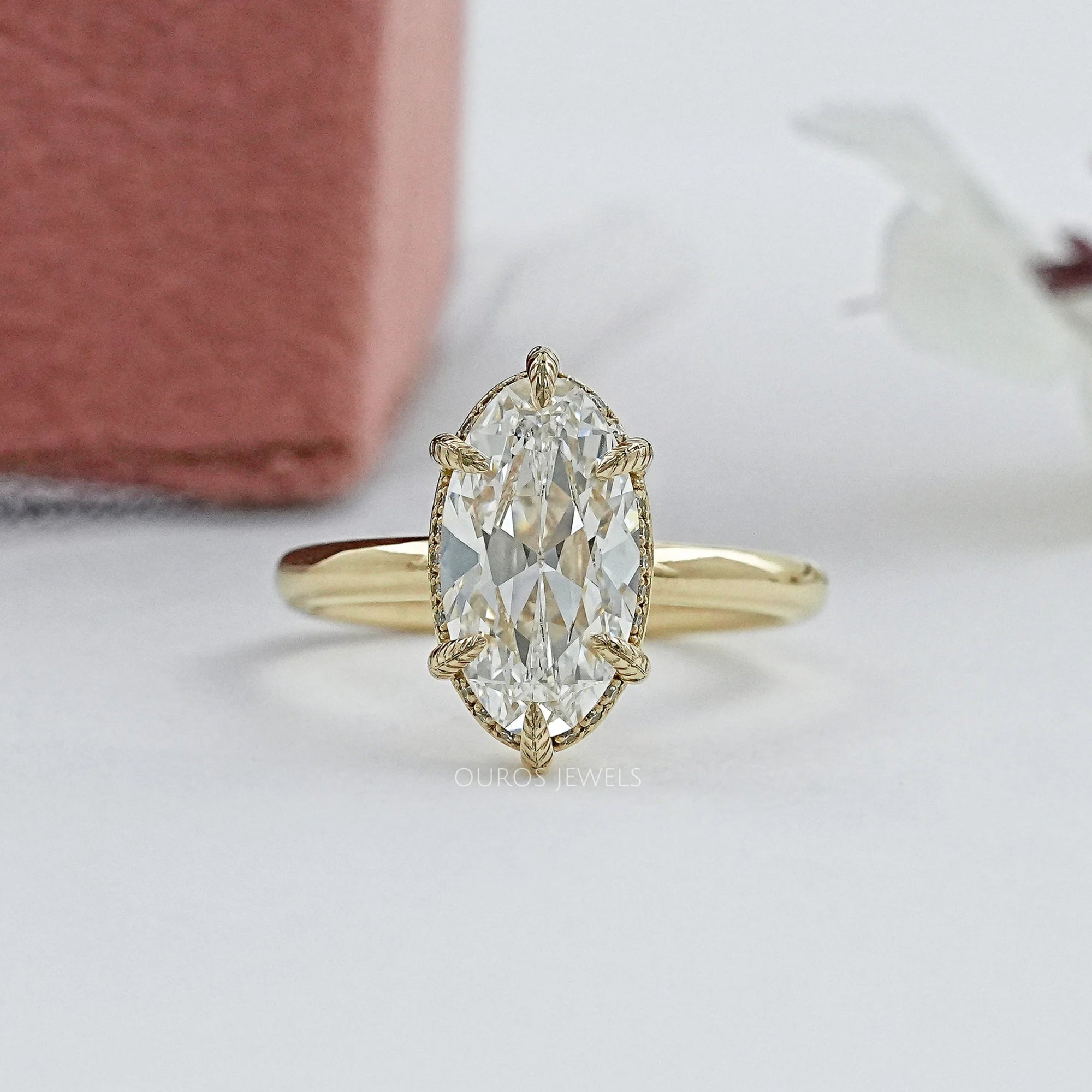 Old Mine Moval Cut Hidden Halo Engagement Ring