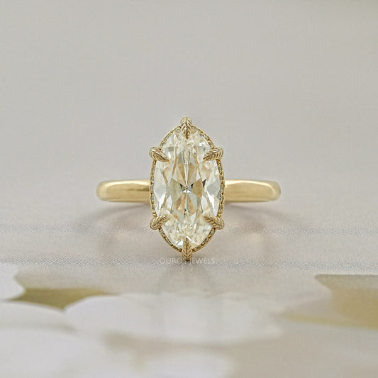 Old Mine Moval Cut Hidden Halo Engagement Ring