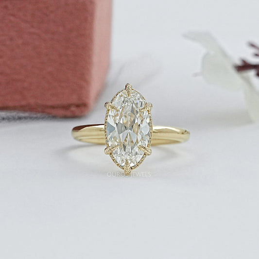 Old Mine Moval Cut Hidden Halo Engagement Ring Ring