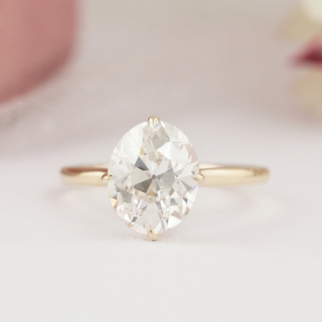 Solitaire Old Mine Oval Diamond Ring Rings