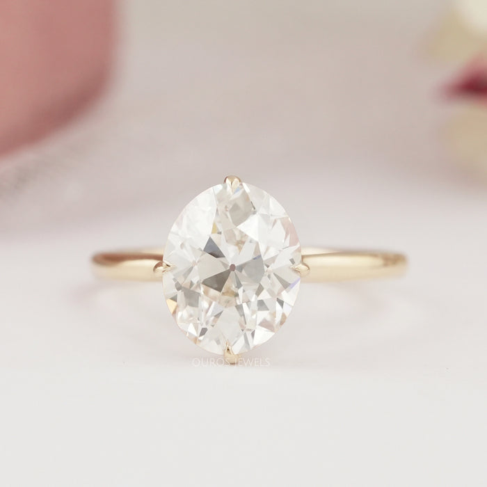 Solitaire Old Mine Oval Diamond Ring Rings