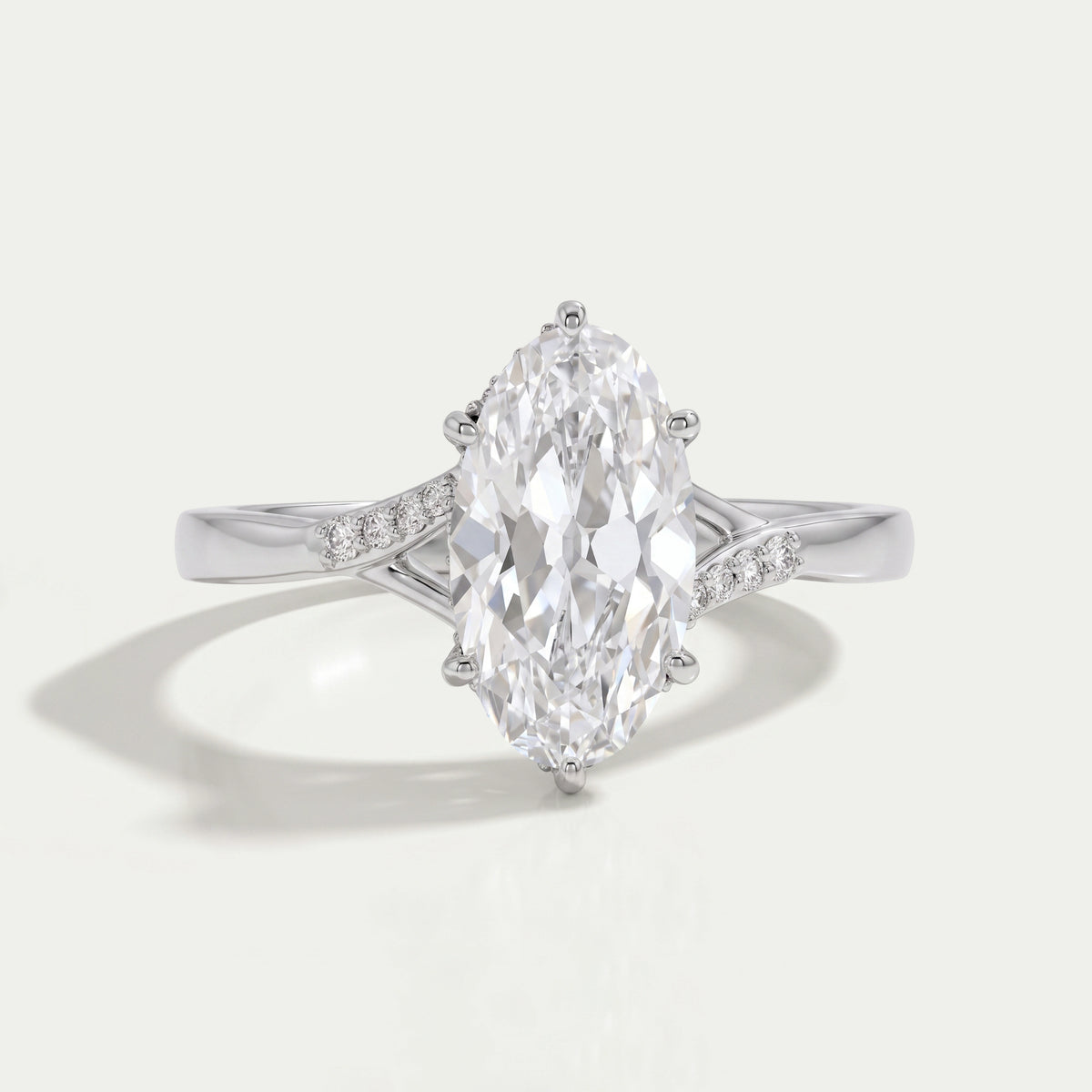 Old Mine Moval Lab Diamond Hidden Halo Split Shank Ring