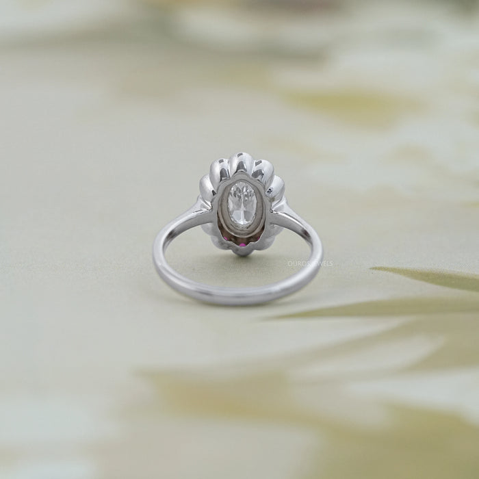 Old Mine Oval Cut Pink Halo Floral Engagement Ring Ring