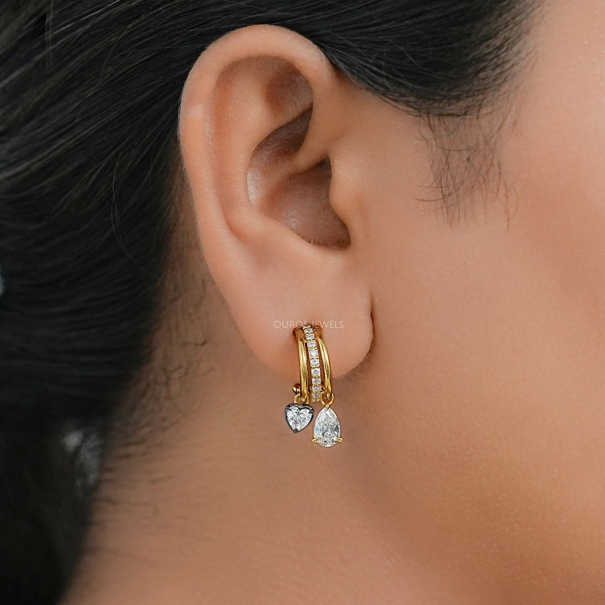 Multi Shape Diamond Tripset C Hoop Earrings