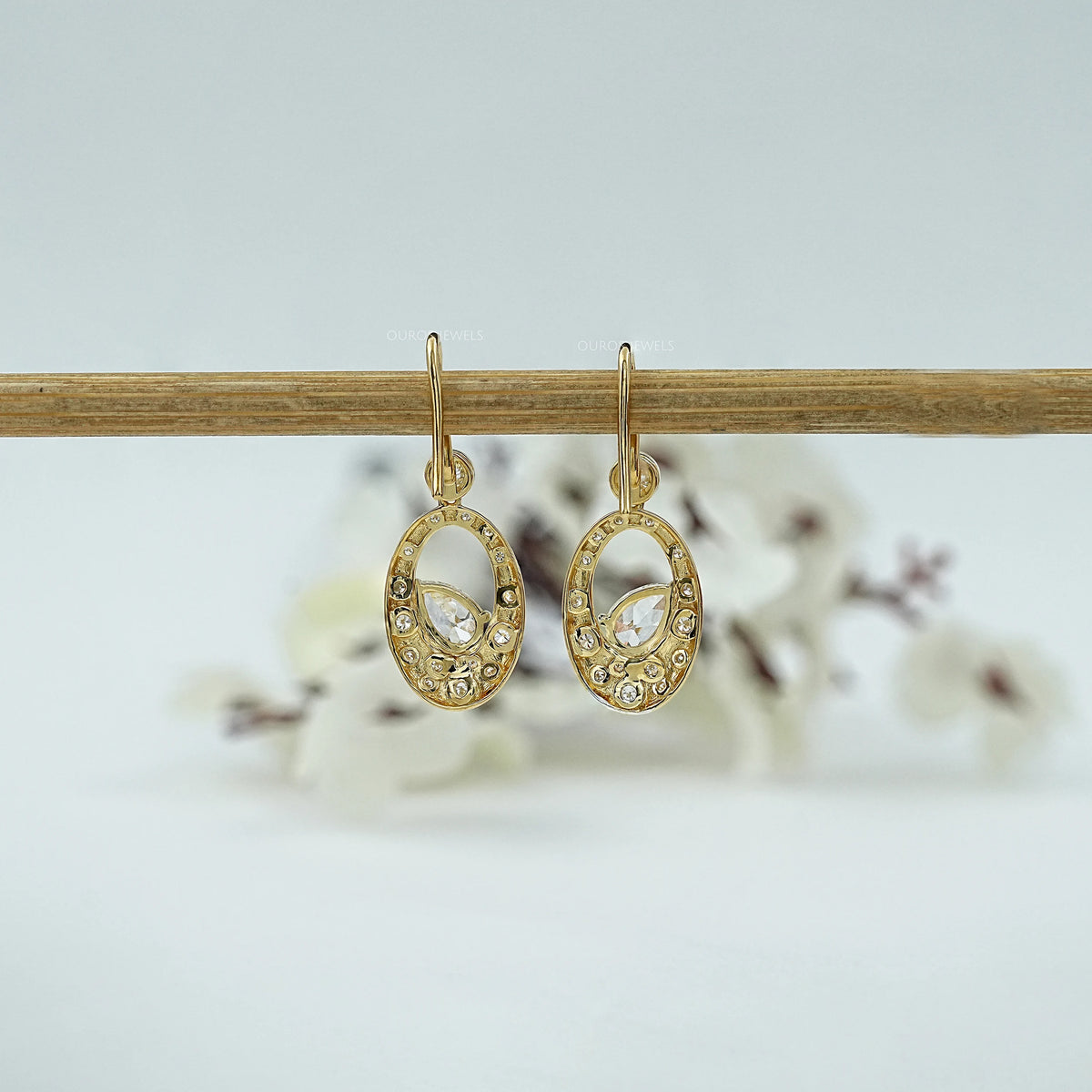 Old Mine Pear Diamond Flush Set Drop Earrings