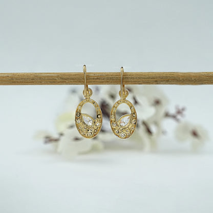 Old Mine Pear Diamond Flush Set Drop Earrings