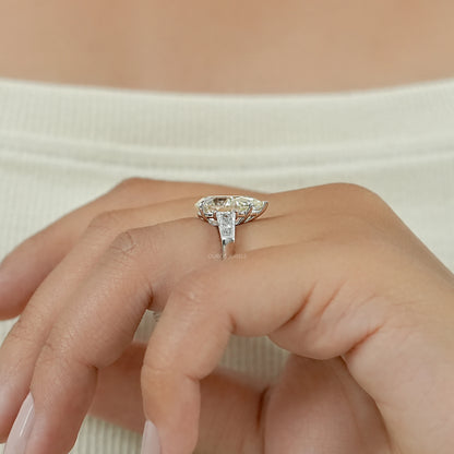 3 Stone Old Mine Pear Diamond Engagement Ring