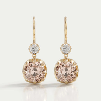 Old Mine Cushion Lab Diamond Dangle Earrings