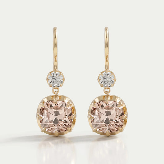 Old Mine Cushion Lab Diamond Dangle Earrings