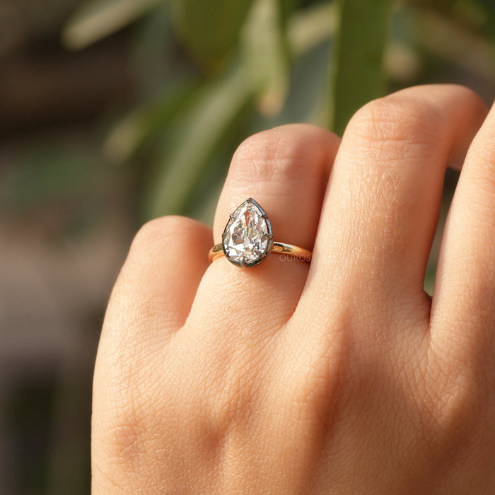 [Pear Shaped Lab Created Diamond Engagemnet Ring]-[Ouros Jewels]