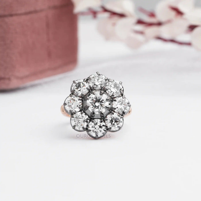 [Round Diamond Flower Shaped Engagement Ring]-[Ouros Jewels]