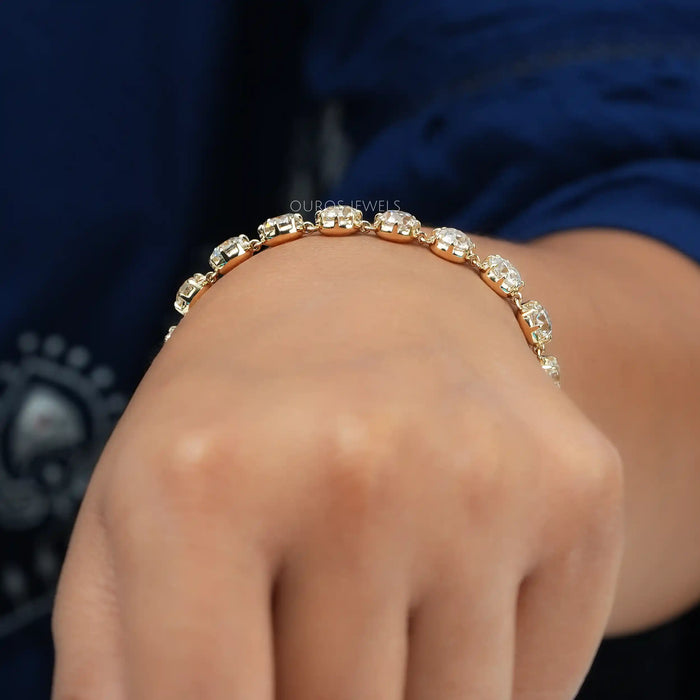 [A Women showing Old Round Cut Lab Diamond Bracelet]-[Ouros Jewels]