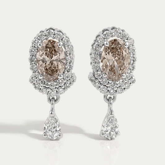 Olive Oval Cut Lab Diamond Drop Earrings