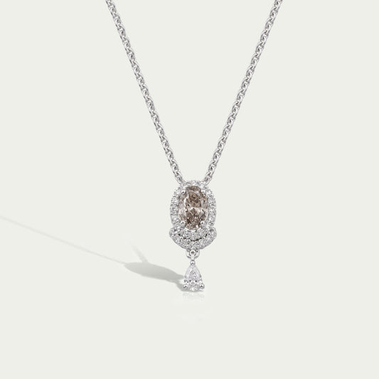 Olive Oval Lab Diamond Halo Pendant Necklaces