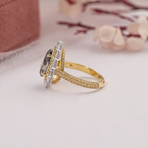 Champagne Pear Cut Double Halo With Engagement Ring Rings