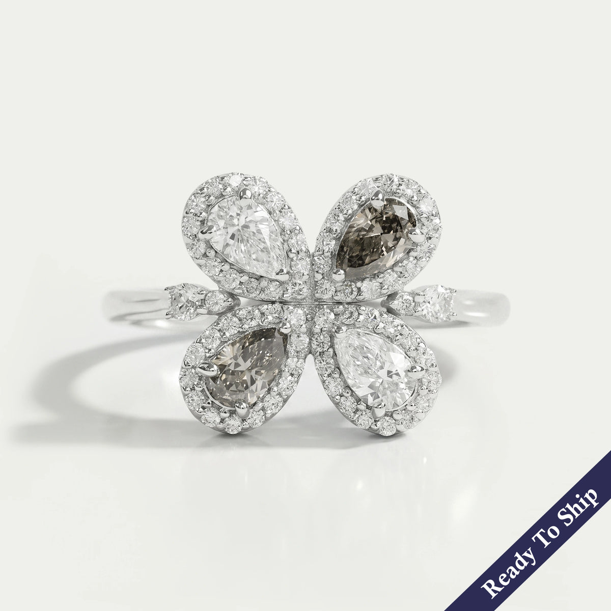 Olive Pear Shape Lab Diamond Floral Style Halo Ring Ring