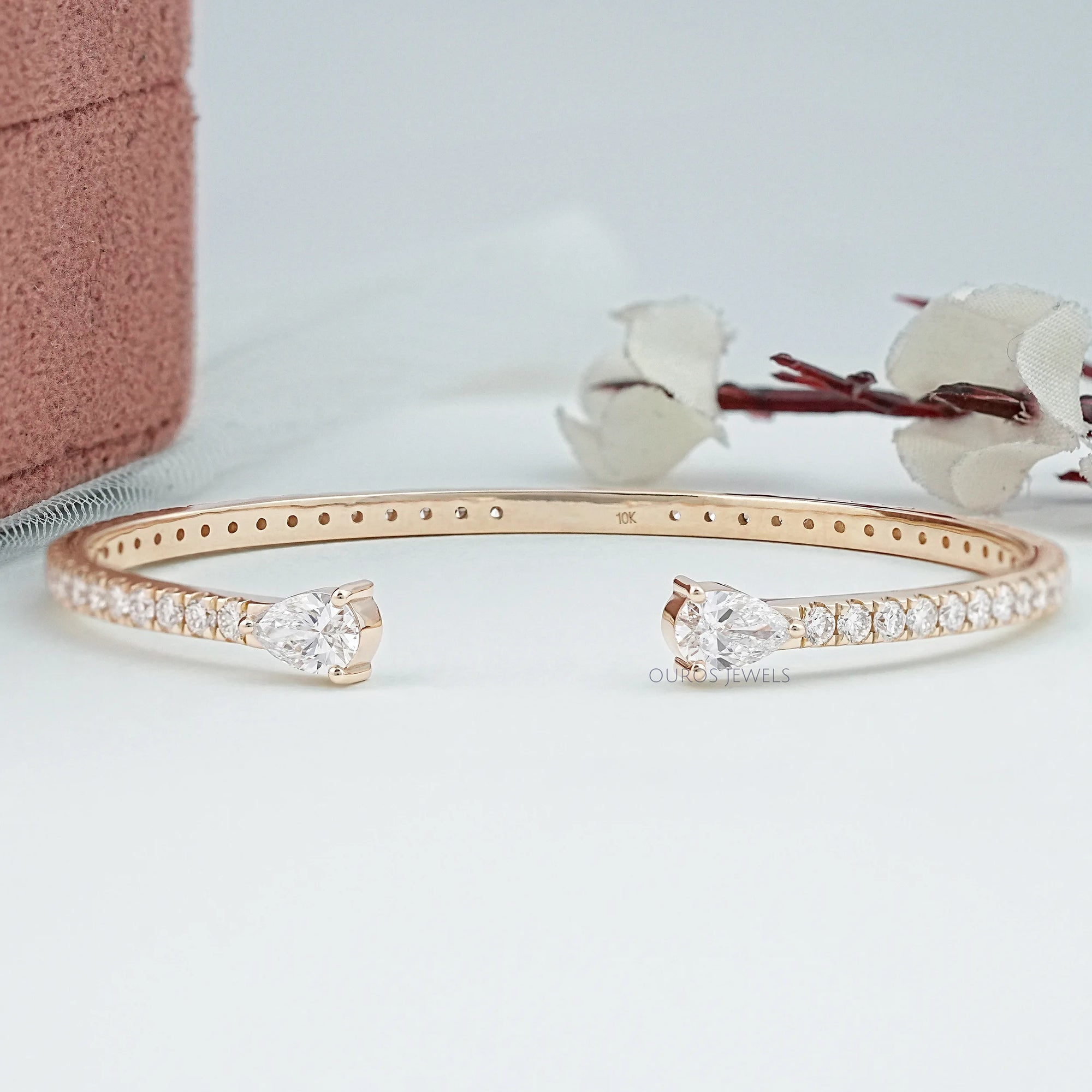 Open Cuff Pear And Round Lab Diamond Bangle Bracelet