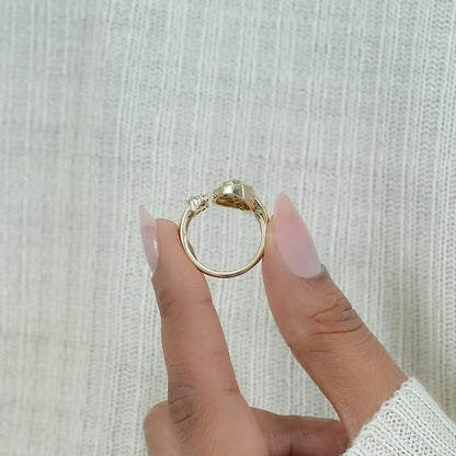 Champagne Step Cut Oval Diamond Halo Open Ring