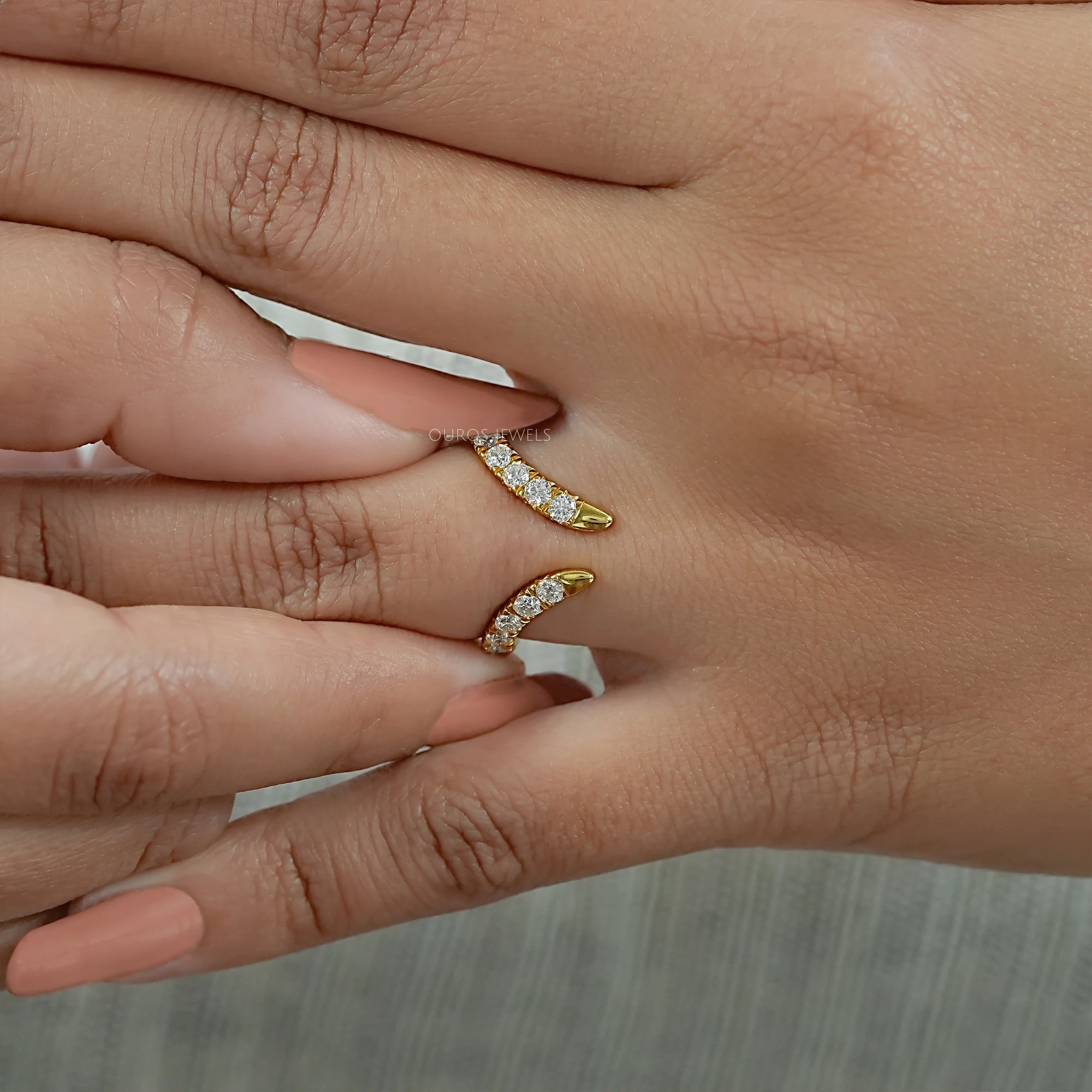 Open Cuff Lab Diamond Curved Wedding Band