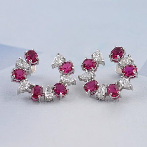 Pear and Red Oval Diamond Stud Earring Earring