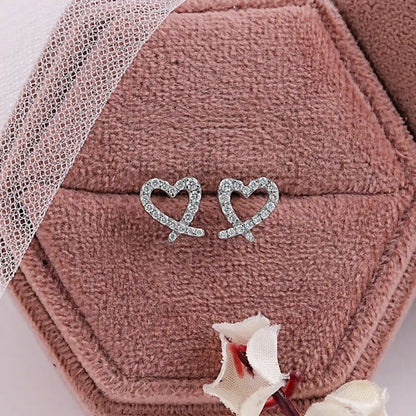 Open Heart Shape Round Diamond Stud Earrings Earrings