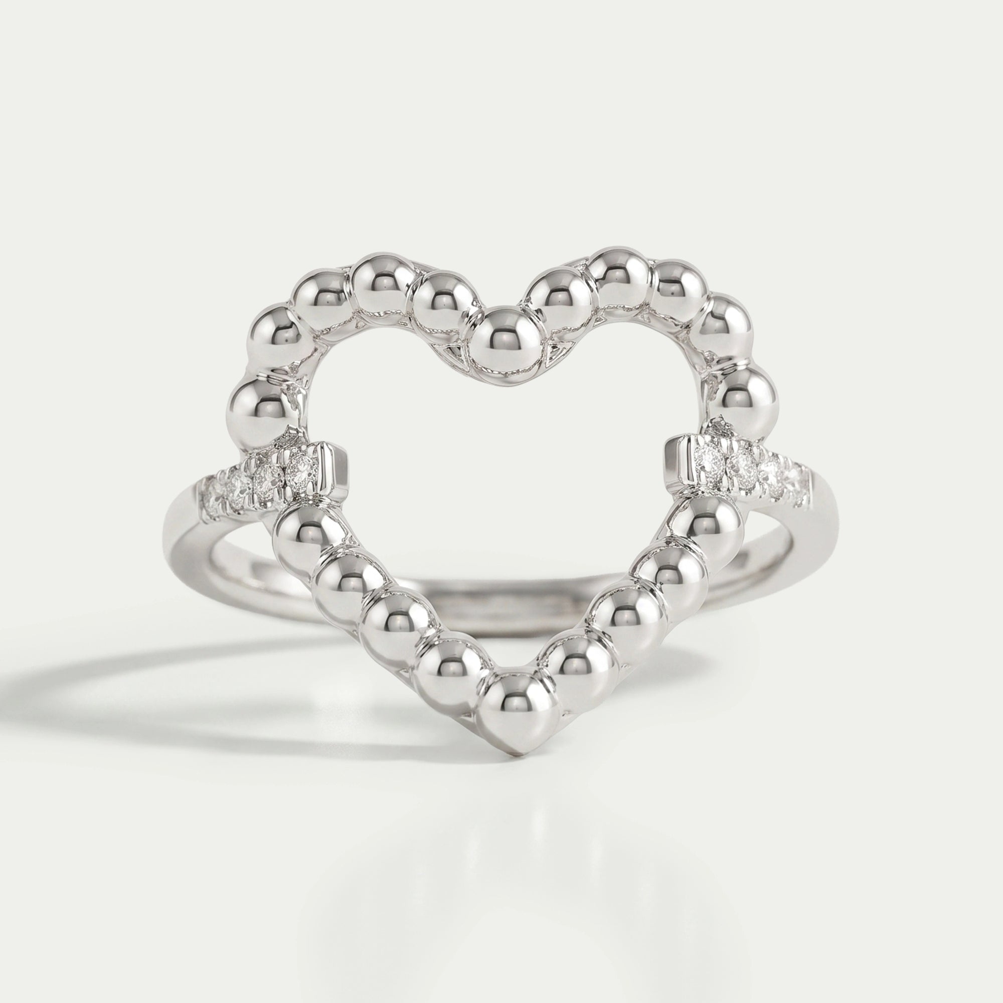 Open Heart Shape Round Diamond Bubble Ring Ring