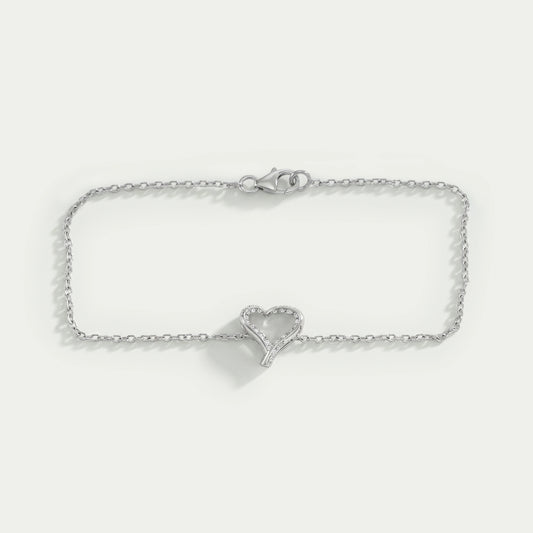 Open Heart Shape Round Diamond Chain Bracelet Bracelet