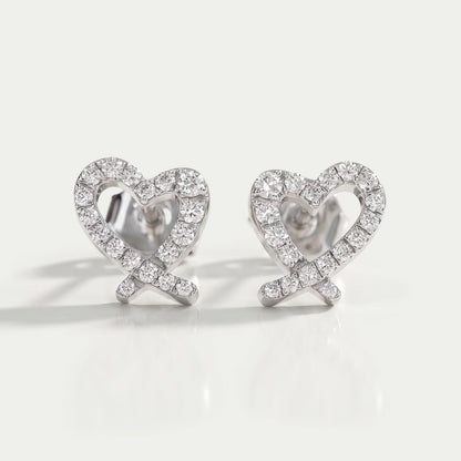 Open Heart Shape Round Diamond Stud Earrings Earrings
