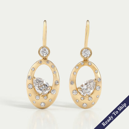Old Mine Pear Diamond Flush Set Drop Earrings